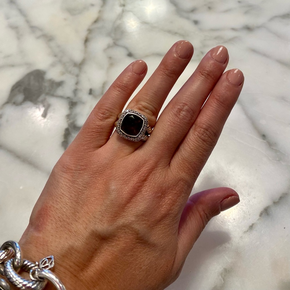 David Yurman Smoky Quartz 11mm Diamond Sterling Silver Ring